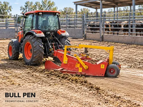 Red scraper cleaning a bull pen — application concept